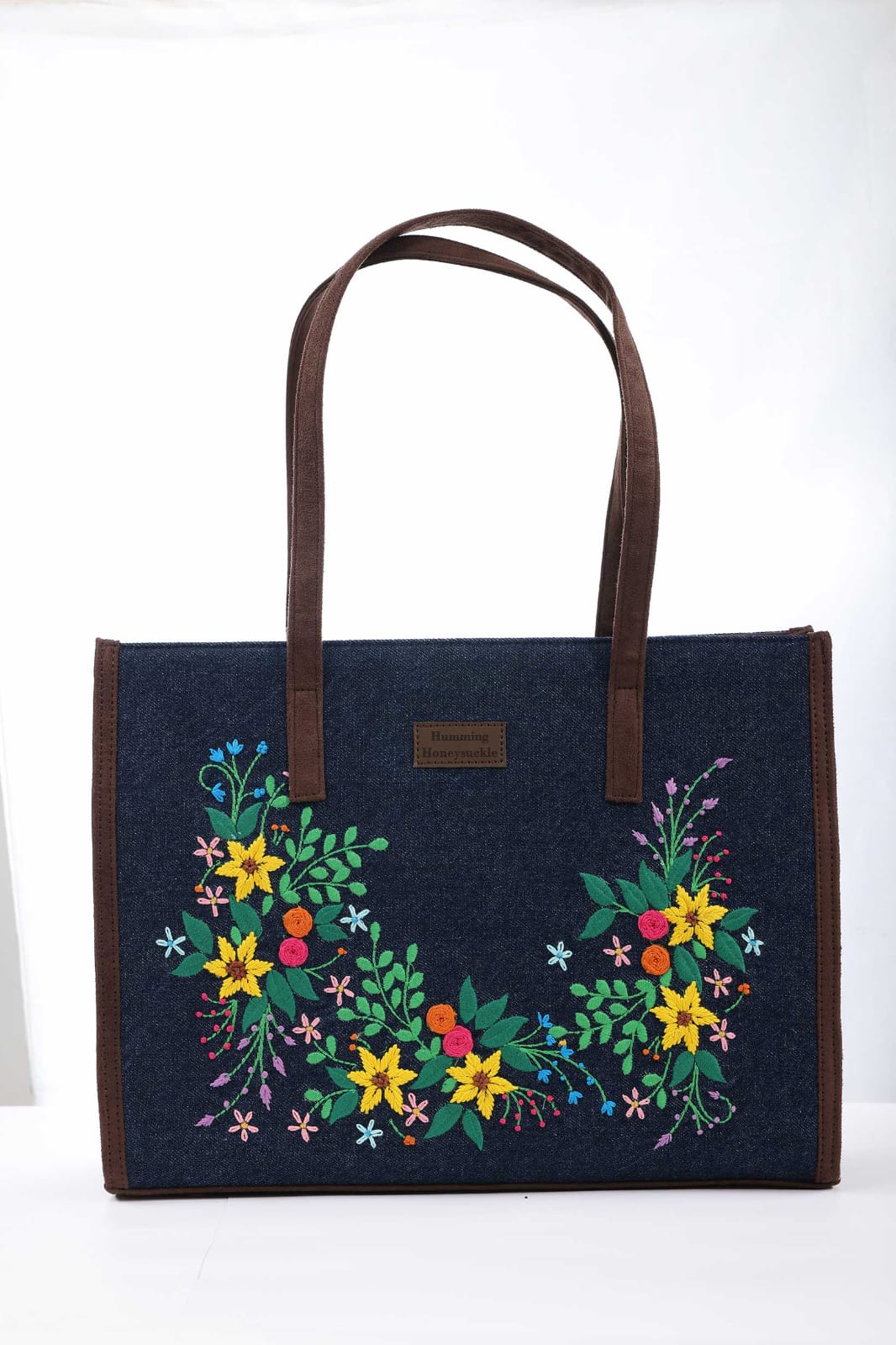 Denim & Vegan Suede Tote — Front view