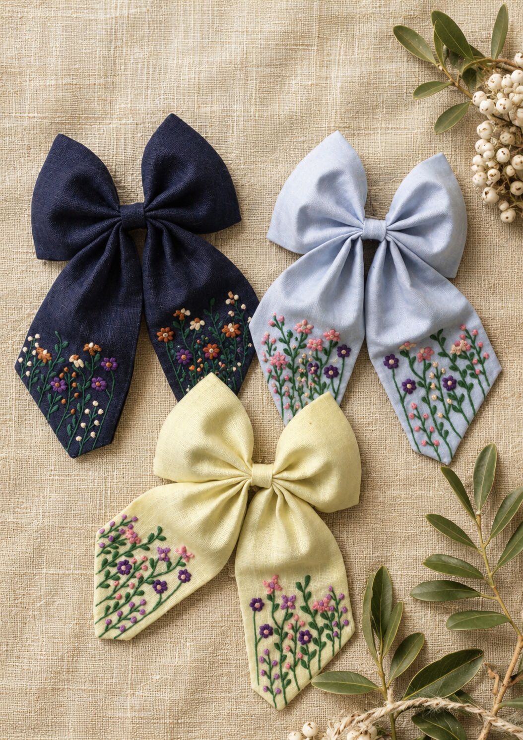 Embroidered Hair Bow With Tail — Image 1